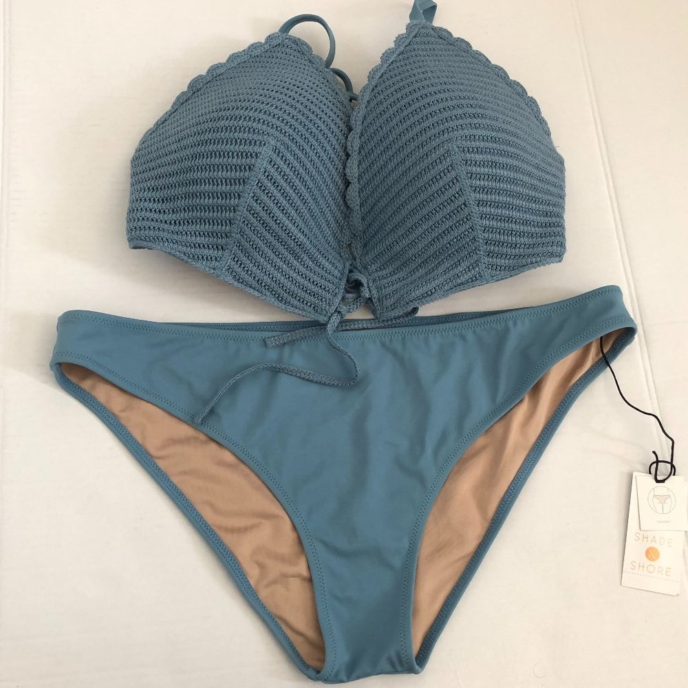 Shade & Shore Teal Crochet Halter Bikini Set